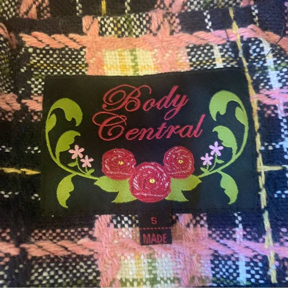 Body Central Small Multicolor Plaid Trench Coat - Picture 2 of 4